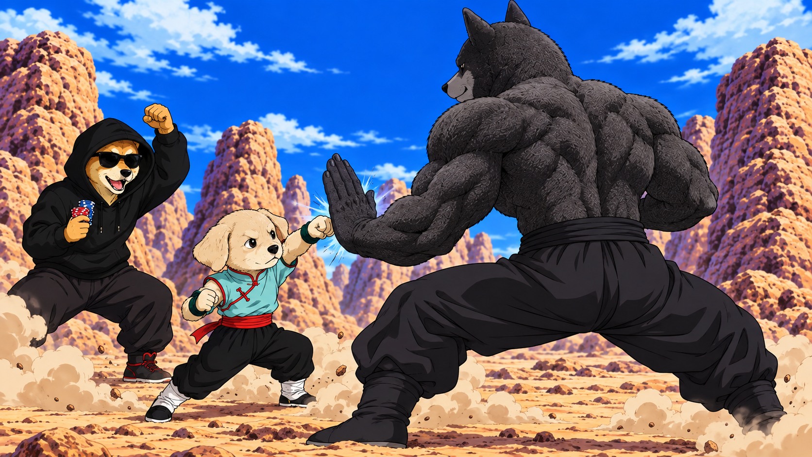 Jotchua training with Lockinu while Allinu cheers from the side